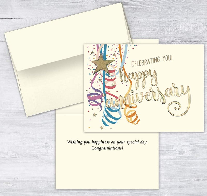 25 Employee Anniversary Cards - Fun Star and Confetti Design - 26 Vanilla Envelopes - FSC Mix
